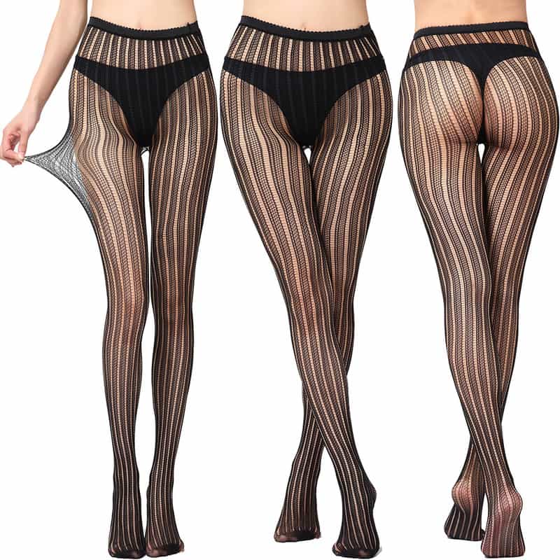 Vertical Strip Retro Hollow Lace Pantyhose