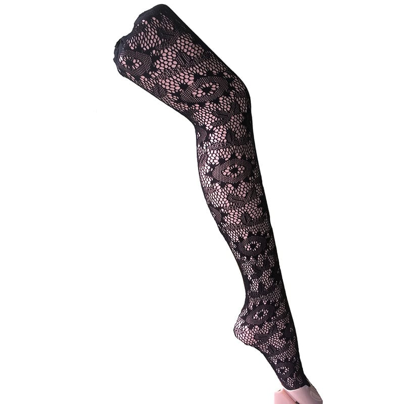 Vertical Strip Retro Hollow Lace Pantyhose