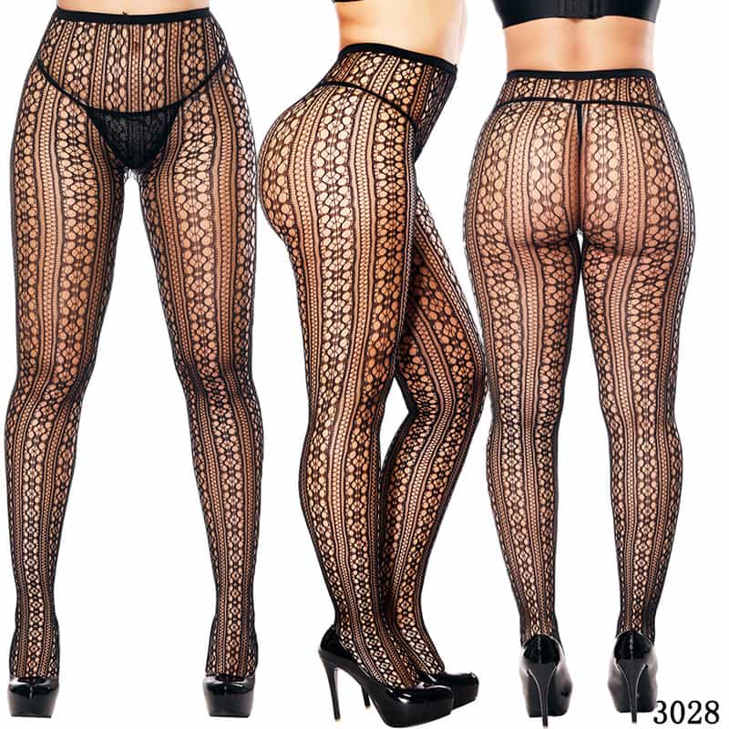 Vertical Strip Retro Hollow Lace Pantyhose