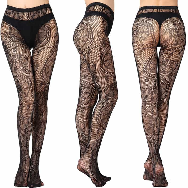 Vertical Strip Retro Hollow Lace Pantyhose