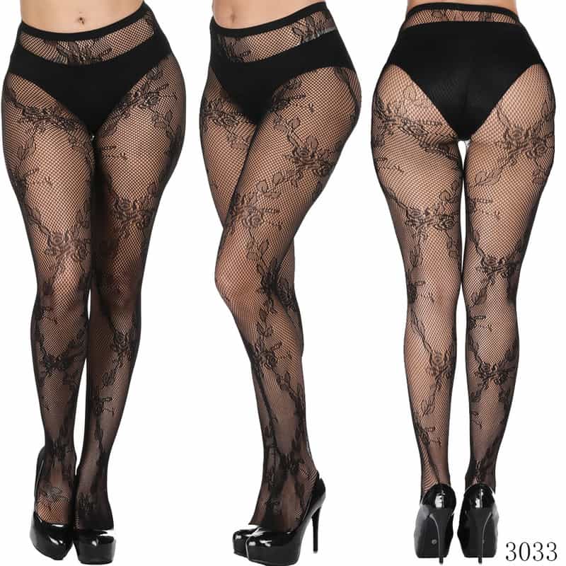 Vertical Strip Retro Hollow Lace Pantyhose