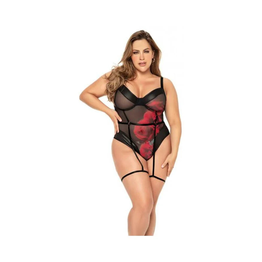 Underwire Teddy with attached Garter Straps, Hook and Eye Crotch Closure