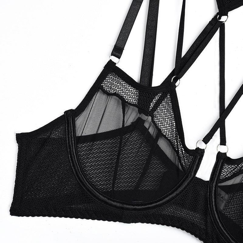 Black Mesh Halterneck Bra with Hip Cover Garters (a set)