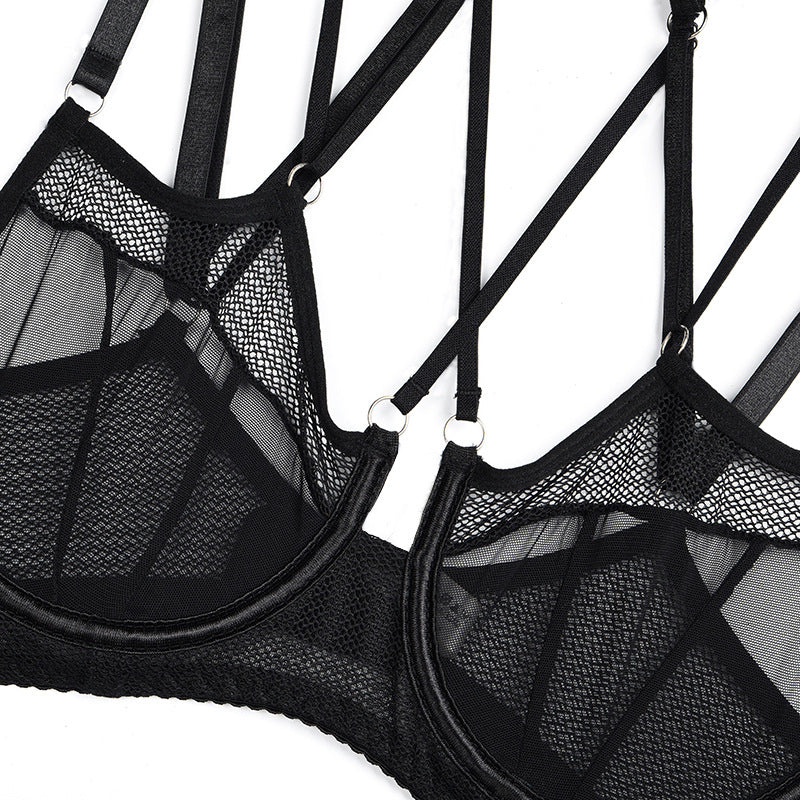 Black Mesh Halterneck Bra with Hip Cover Garters (a set)