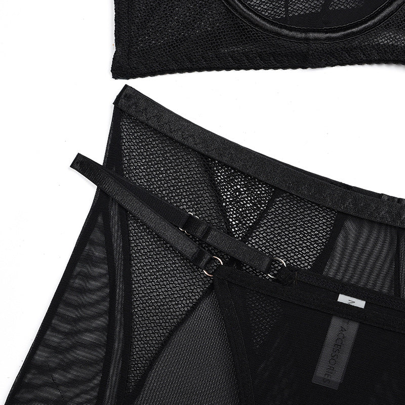Black Mesh Halterneck Bra with Hip Cover Garters (a set)