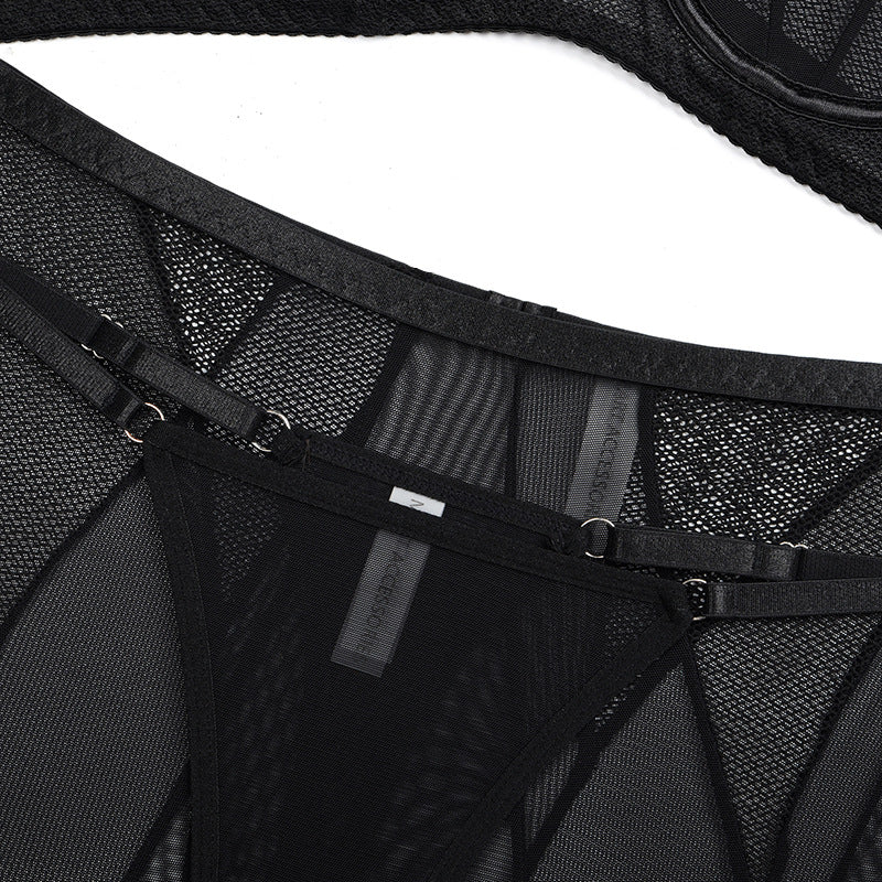 Black Mesh Halterneck Bra with Hip Cover Garters (a set)