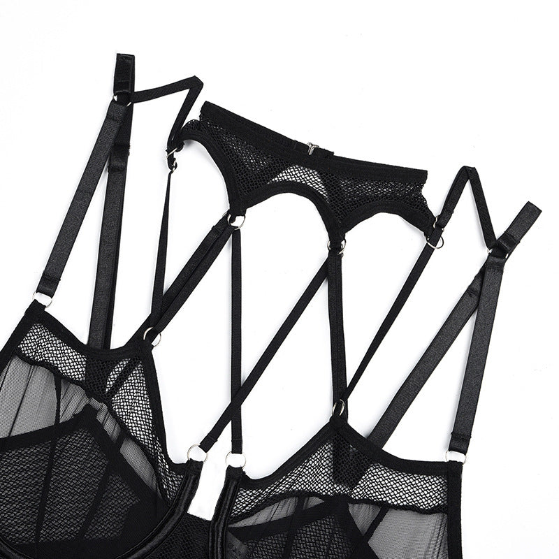 Black Mesh Halterneck Bra with Hip Cover Garters (a set)