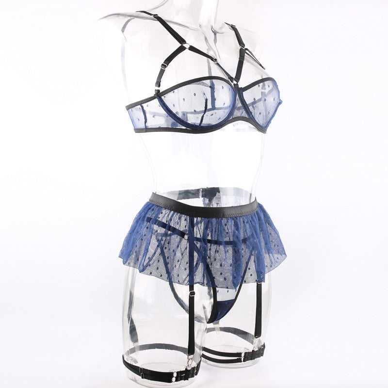 Azure Polka Dot Sheer Bralette Ensemble