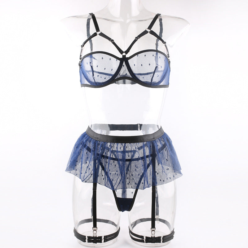 Azure Polka Dot Sheer Bralette Ensemble