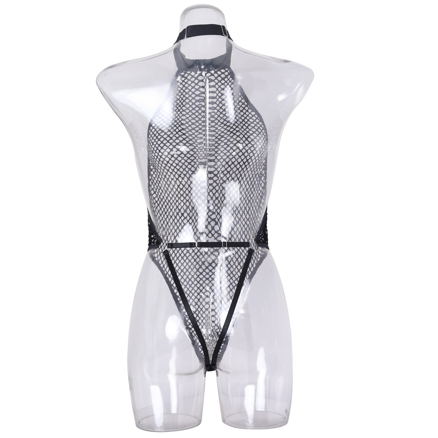 Backless Fishnet Erotic Bodysuit with Handcuffs - Lingerie