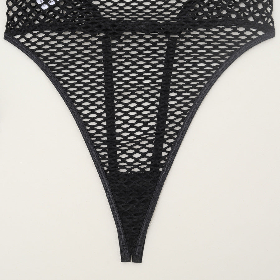 Backless Fishnet Erotic Bodysuit with Handcuffs - Lingerie