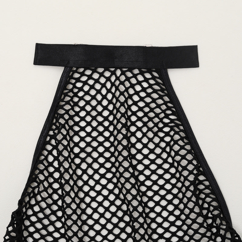 Backless Fishnet Erotic Bodysuit with Handcuffs - Lingerie