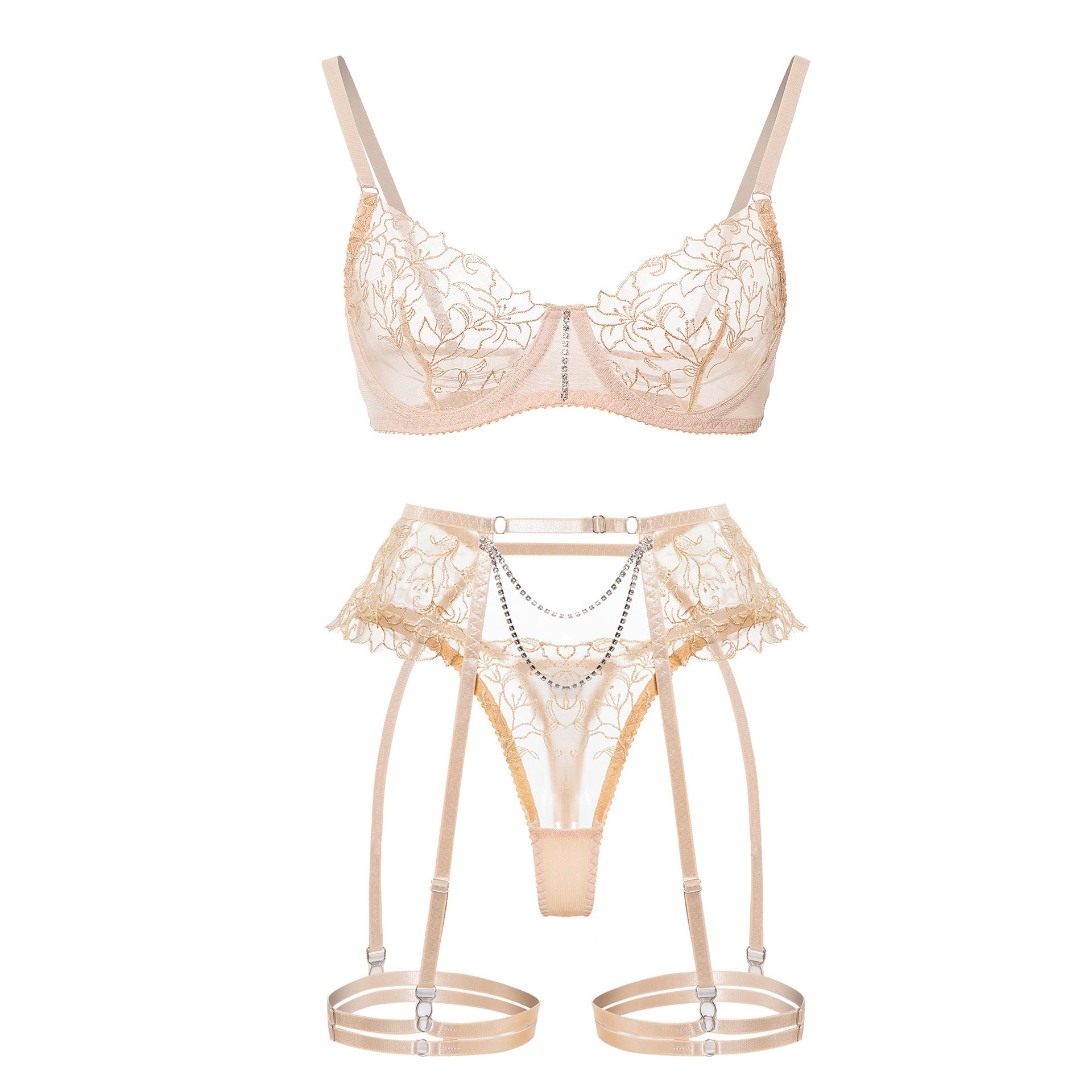 Sheer Lace Garter Lingerie Ensemble