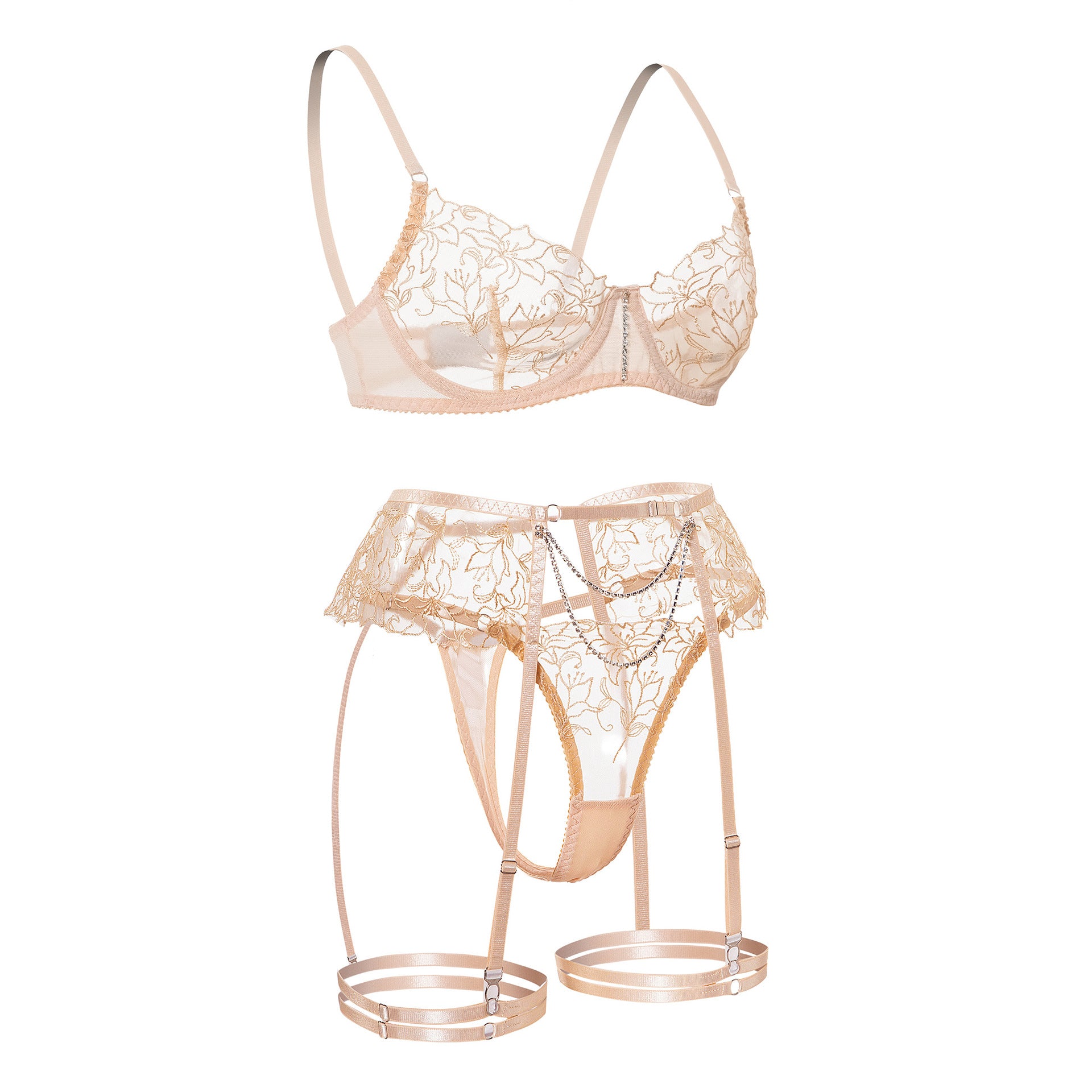 Sheer Lace Garter Lingerie Ensemble