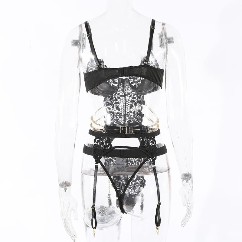 Black Cutout Metal Chain Bustiers