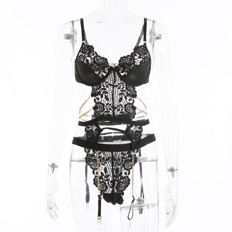 Black Cutout Metal Chain Bustiers