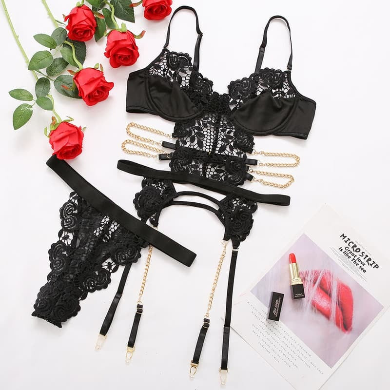 Black Cutout Metal Chain Bustiers
