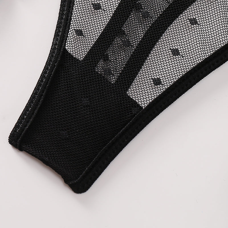 Embroidered Sheer Mesh Bodysuit with Open Back