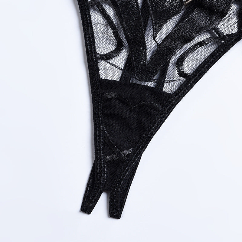 Enchanting Mesh Love Bra, Panty Set with Garter