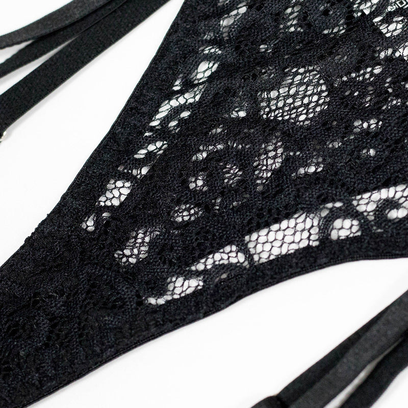 Black Lace Bra Set with Crossover Halter Neck