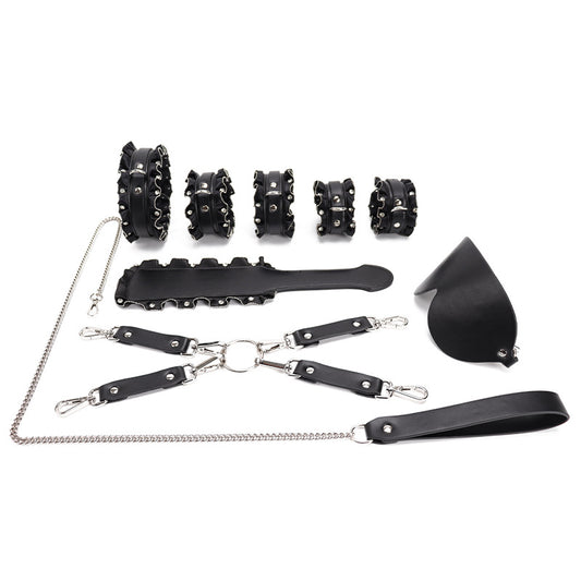 Leather Locking Bondage Gear with Rhinestones