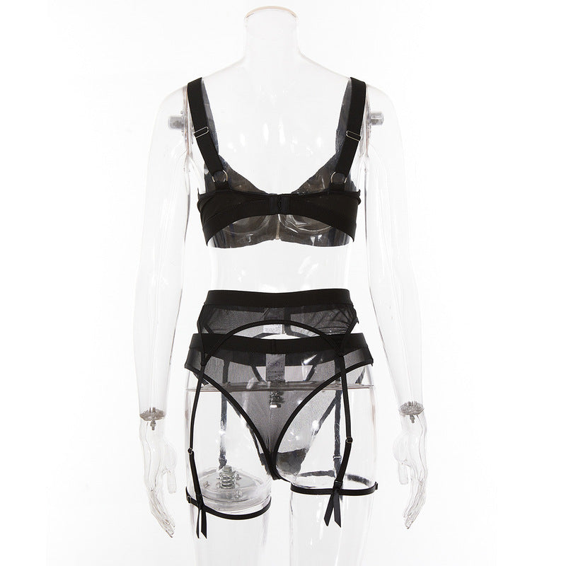 Mesh Bodysuit Garter Belt Set