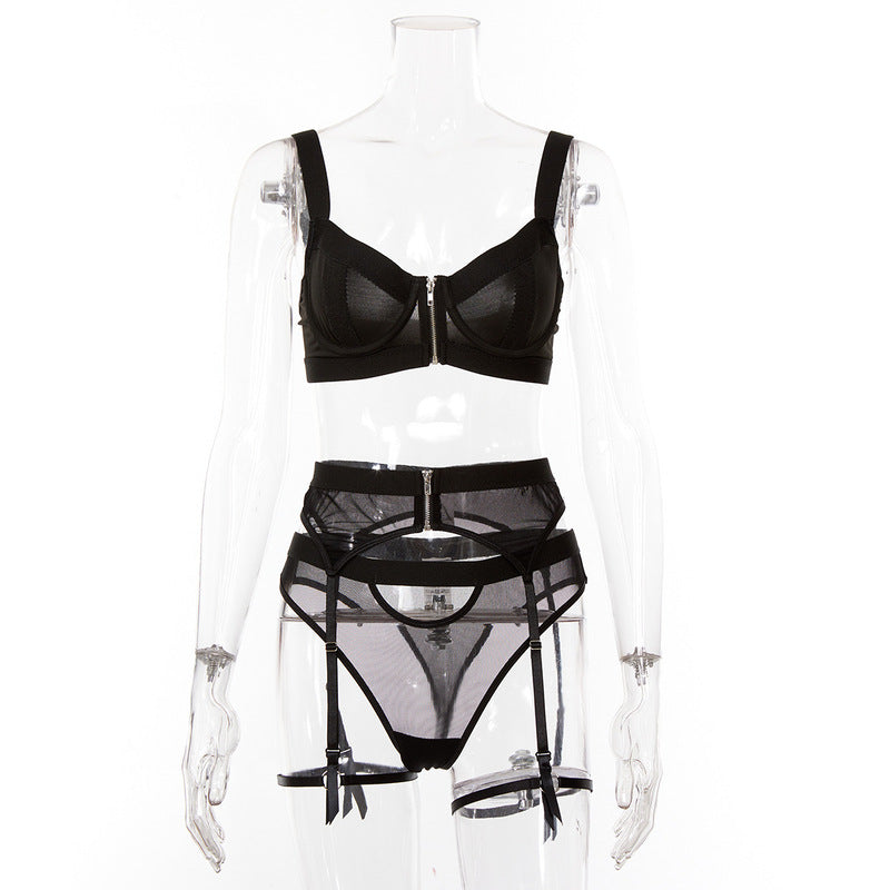 Mesh Bodysuit Garter Belt Set