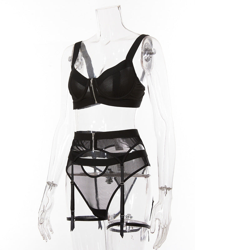 Mesh Bodysuit Garter Belt Set