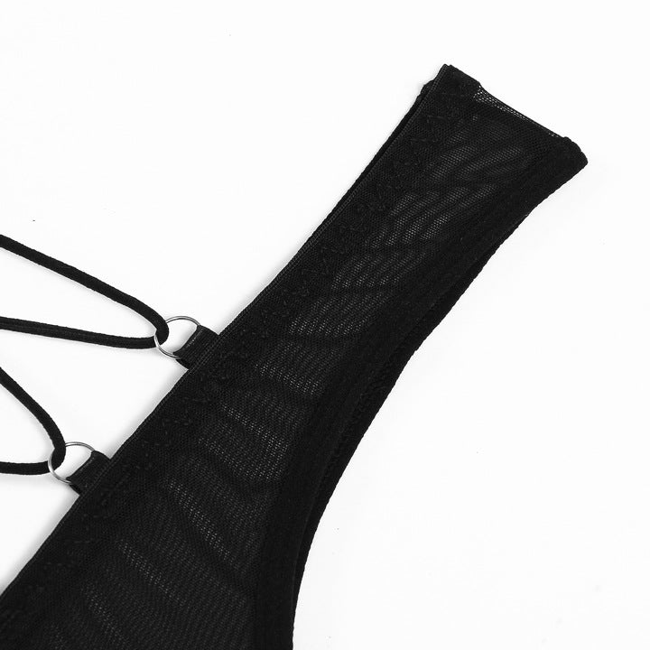 Black Mesh Bodysuit with Open Back