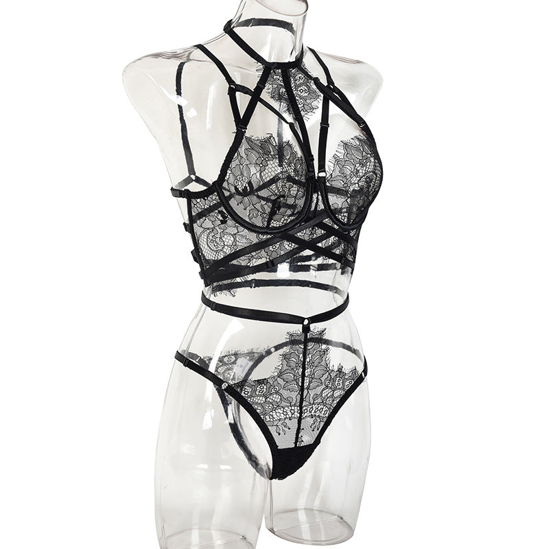 See-Through Lace Bra and Panty Set with Double Chest Lift