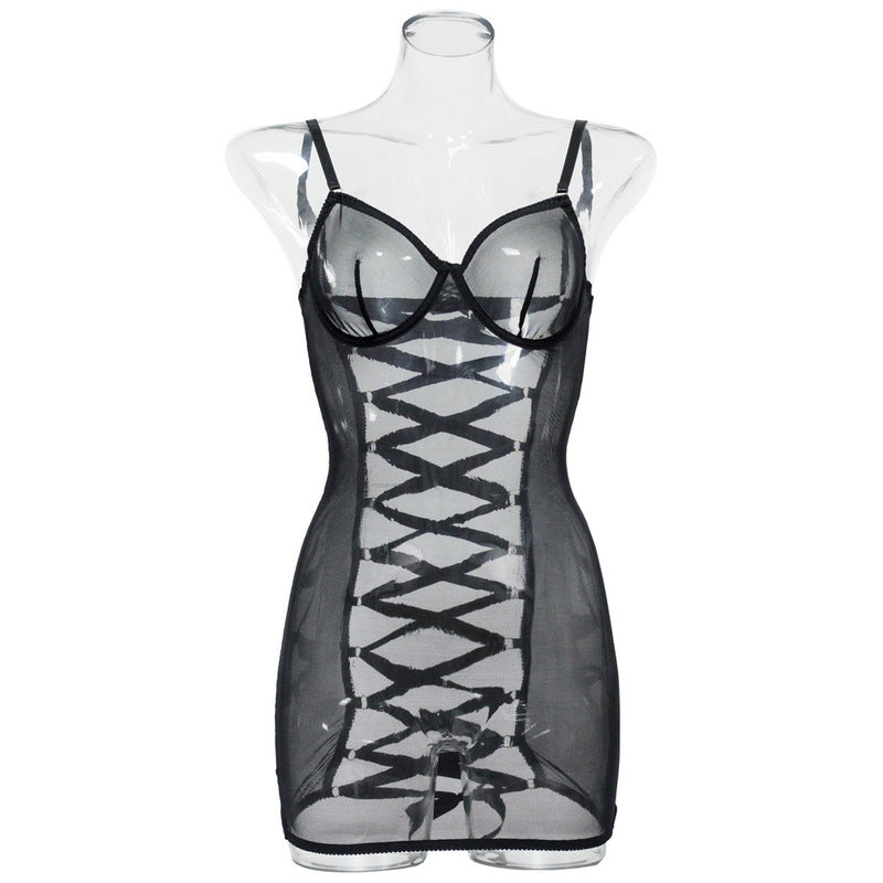 See-Through Mesh Chemise with Open Back