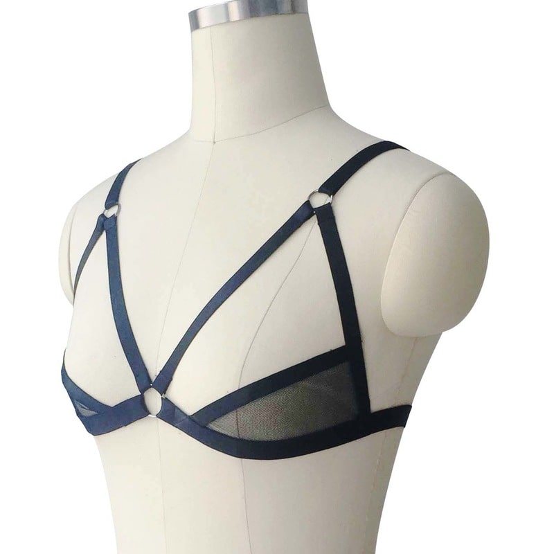 Black Sexy Breast Leaking Mesh Black Harness Bra