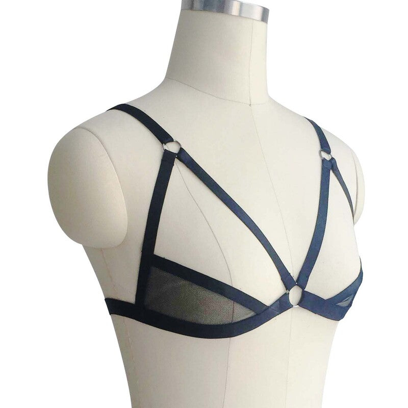 Black Sexy Breast Leaking Mesh Black Harness Bra