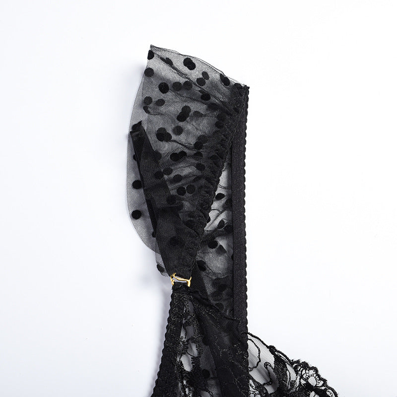 Sexy Sheer Lace Bra Set with Ruffled Garter