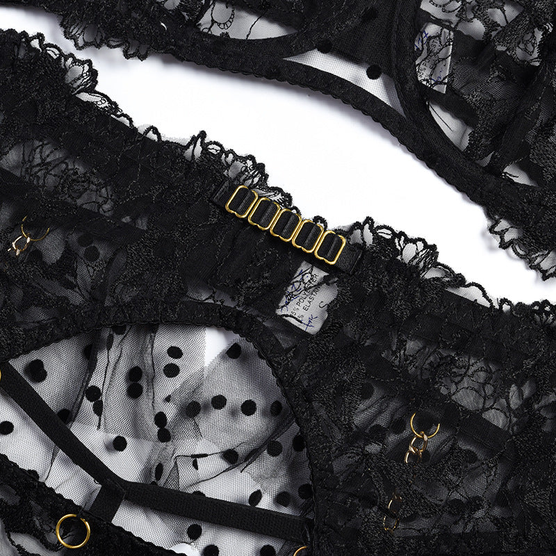 Sexy Sheer Lace Bra Set with Ruffled Garter