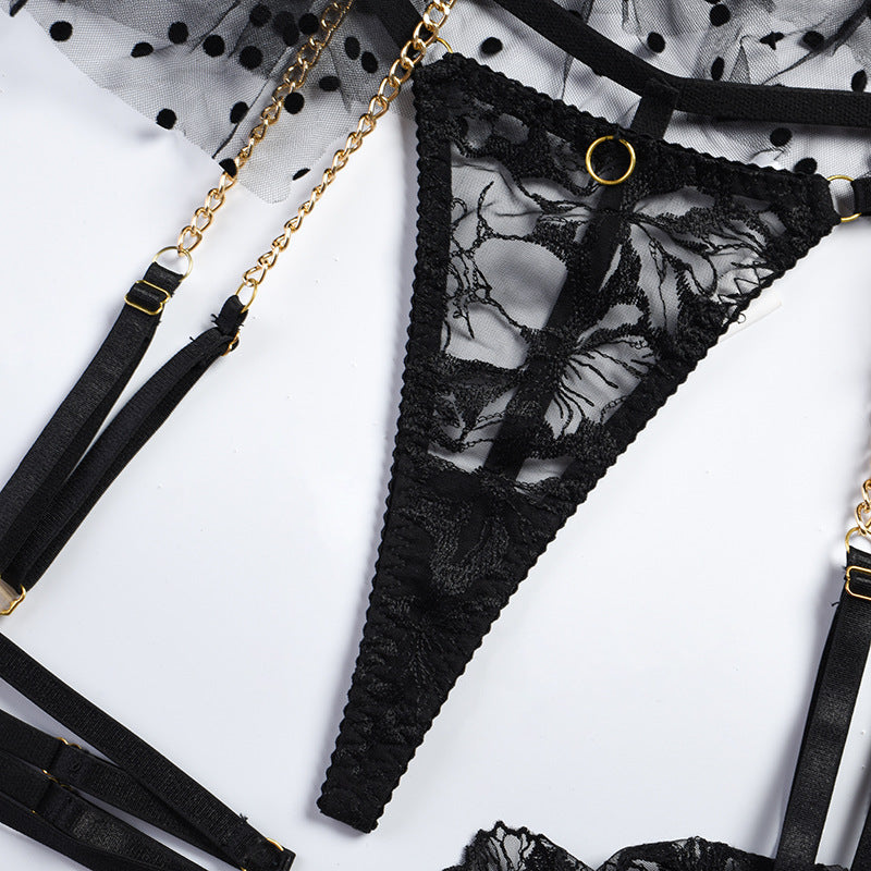 Sexy Sheer Lace Bra Set with Ruffled Garter