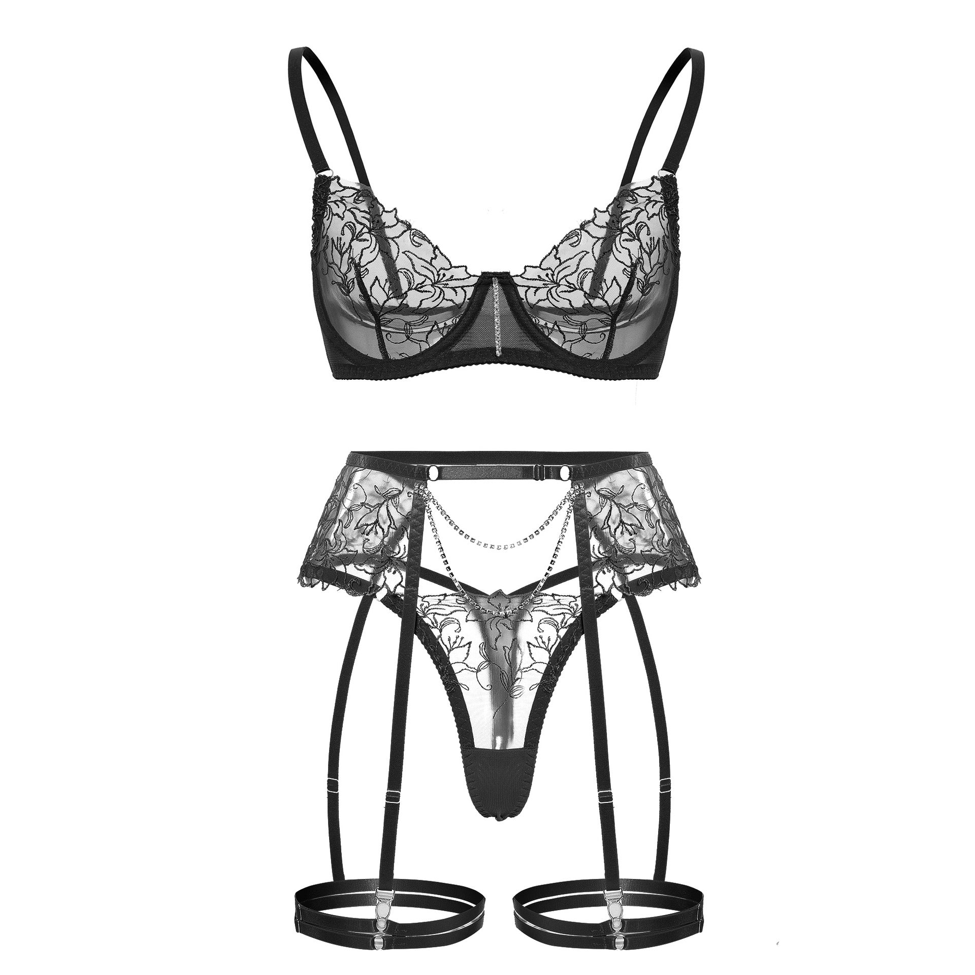 Sheer Lace Garter Lingerie Ensemble