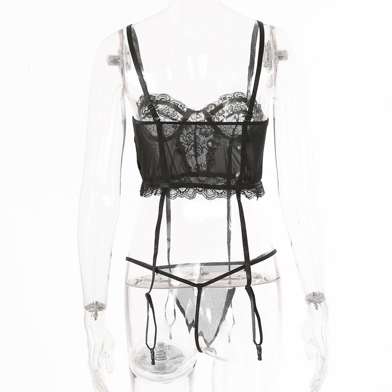Simple Lace Hollow Out Sexy Lingerie Set