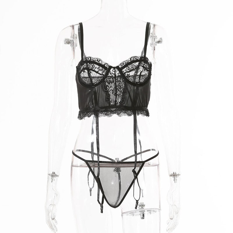 Simple Lace Hollow Out Sexy Lingerie Set