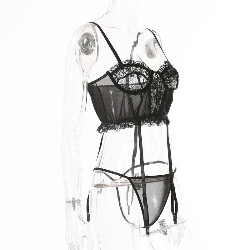 Simple Lace Hollow Out Sexy Lingerie Set