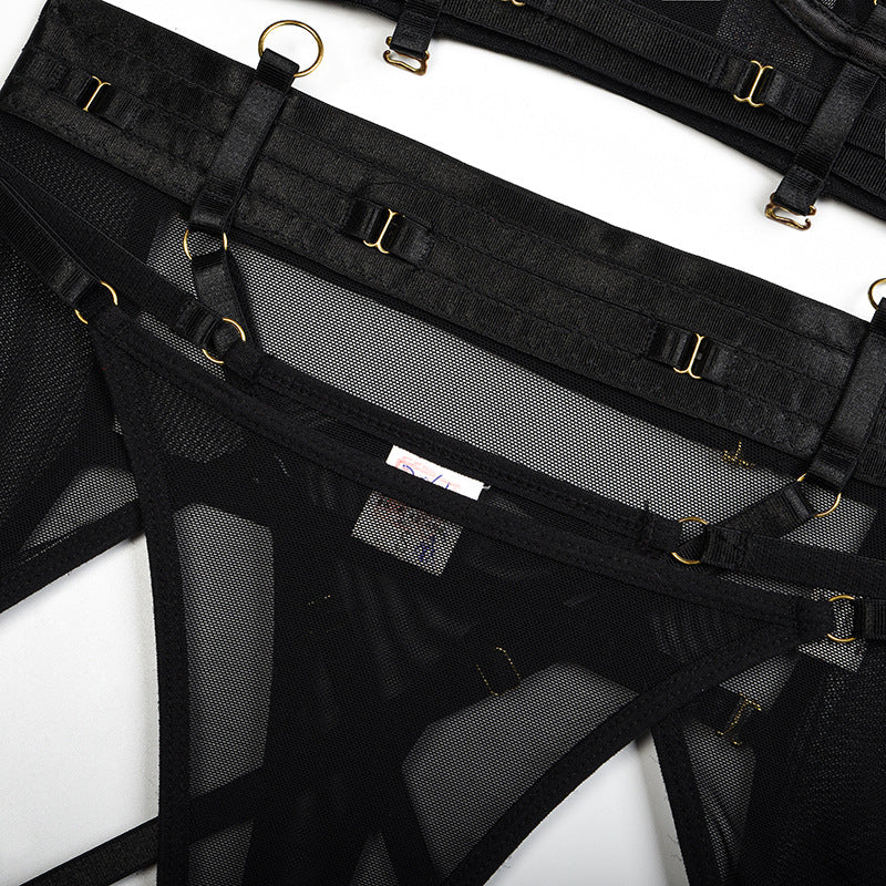 Solid Color Mesh Bra Set with Multi-Adjustable Straps