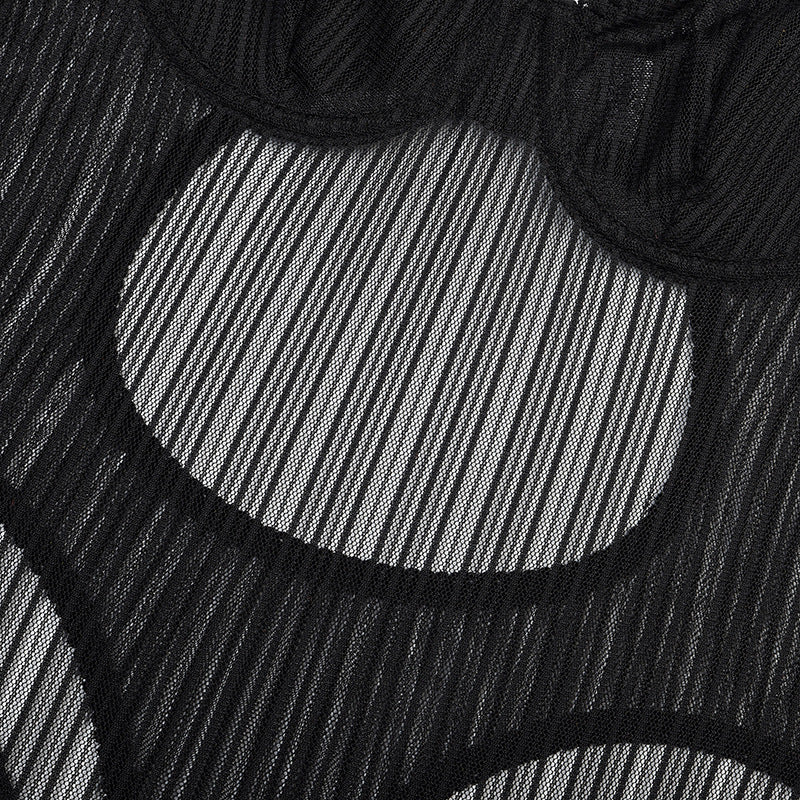 Black Striped Mesh Sheer Bodysuit