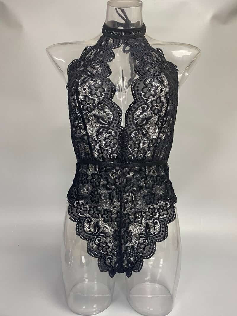 Turtleneck Sleeveless Sheer Teddy Suit