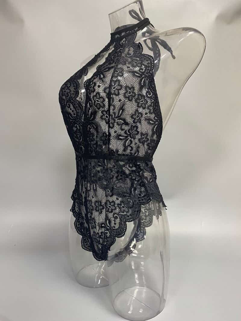 Turtleneck Sleeveless Sheer Teddy Suit