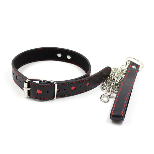 Black Leather Bondage Chain Collar for Submissives - GLingerie