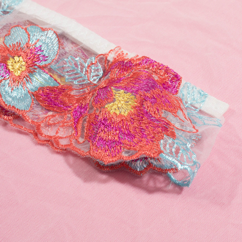 Blossom Embroidery Mesh Underwire Lingerie Set