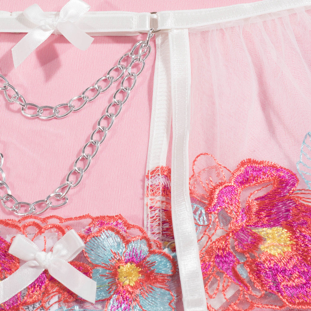 Blossom Embroidery Mesh Underwire Lingerie Set