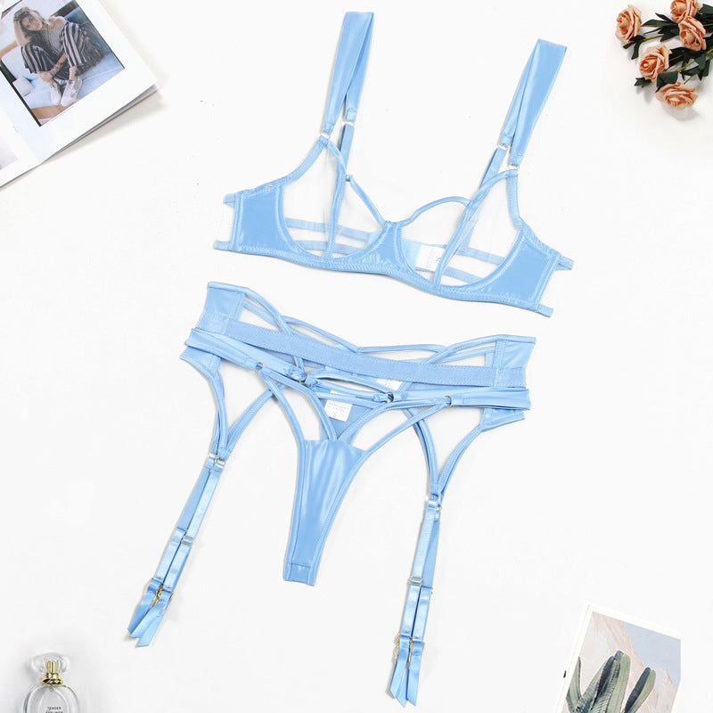 Temptation Mesh Bra, Panty Set with Garter