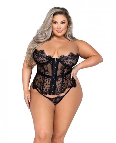 Fantasy Scalloped Eyelash Lace Bustier & Thong White Xl