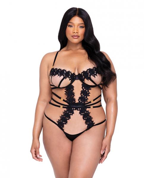 Ebony Rose Floral Guipure Lace Trim Teddy